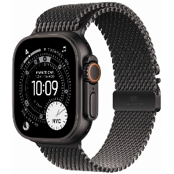 Apple Watch Ultra 3 49mm Black Titanium Case Milanese Loop, Black, L