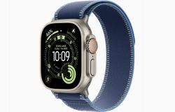 Apple Watch Ultra 3 49mm Natural Titanium Case with Blue/Bright Blue Trail Loop, M/L