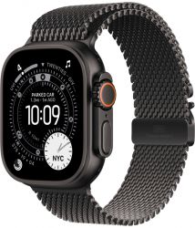 Apple Watch Ultra 3 49mm Black Titanium Case Milanese Loop, Black, M
