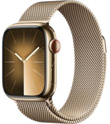 Apple Watch Series 9 45mm Aluminum Case with Milanese Loop, золотая петля