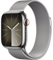 Apple Watch Series 9 45mm Aluminum Case with Milanese Loop, серебристая петля
