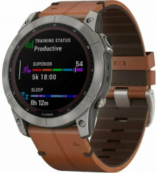 Умные часы Garmin Fenix 7X, Sapphire Solar Leather Black Brown 0100254119