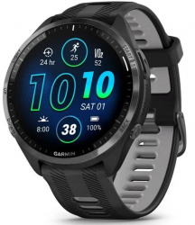 Умные часы Garmin Forerunner 965 Carbon Gray DLC Titanium Bezel with Black Case and Black/Powder Gray Silicone Band 0100280910, Black