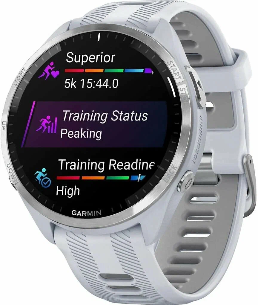 Умные часы Garmin Forerunner 965 Titanium Bezel with Whitestone Case and Whitestone/Powder Silicone Band 0100280911	, Grey, серый