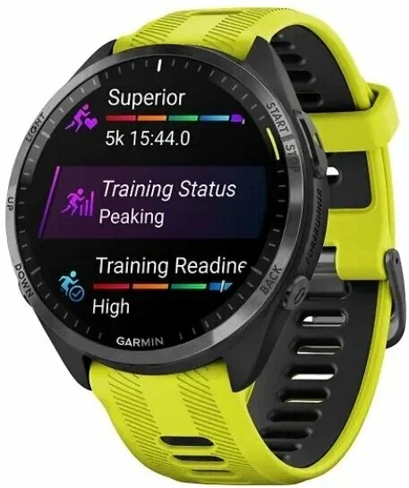 Умные часы Garmin Forerunner 965 Carbon Grey DLC Titanium Bezel with Case and Amp Yellow/ Silicone Band 0100280912	, Black, черный